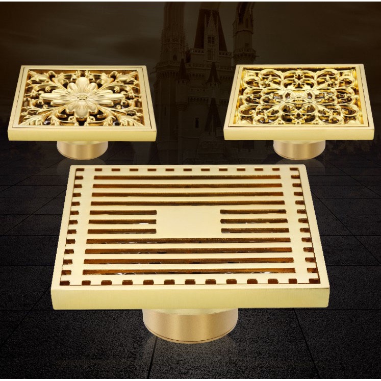 Nắp Cống Thoát Nước Sàn Nhà Tắm Bằng Đồng Thau Mạ Vàng 4 "nzh201