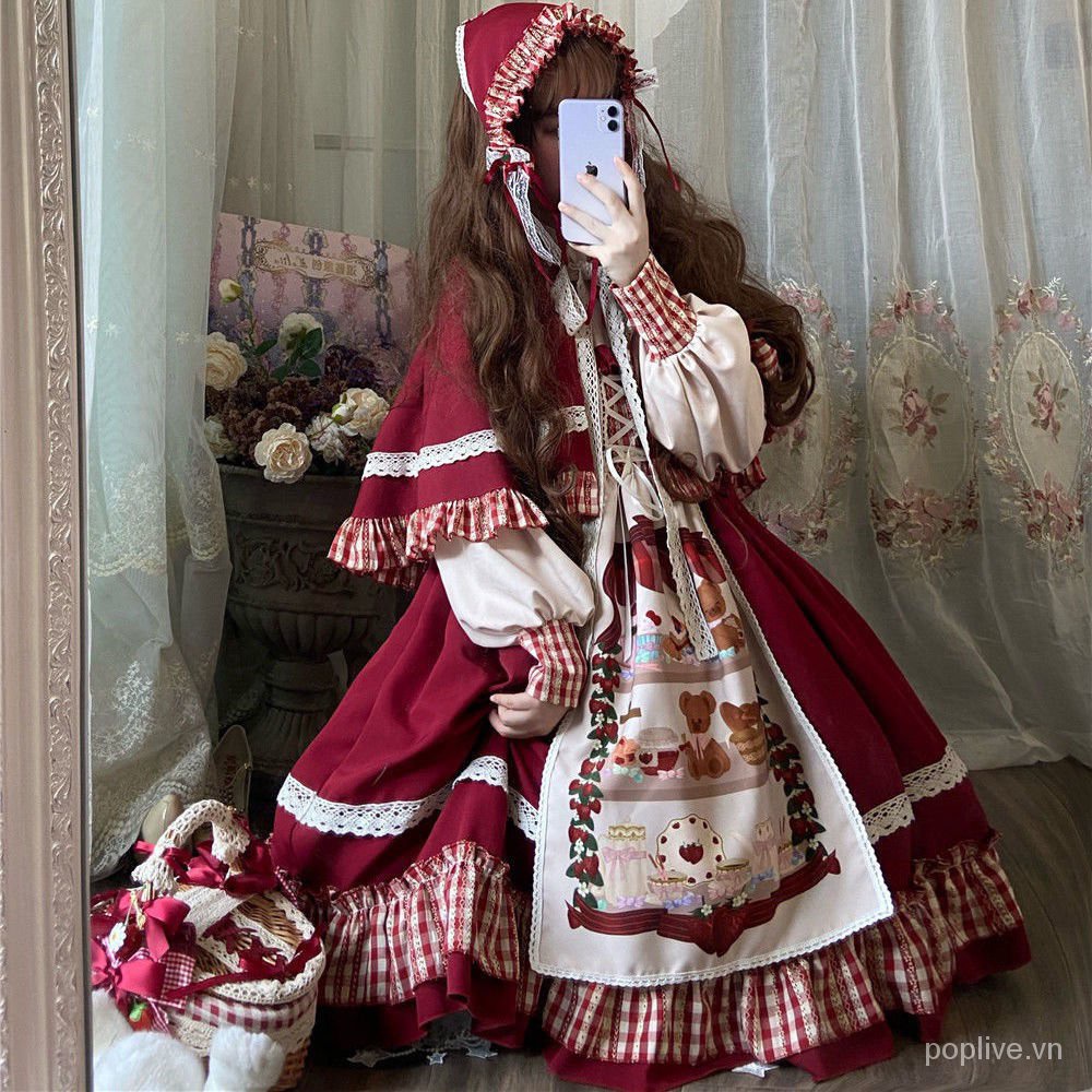 Cô Gái Tại ChỗlolitaCô Bé Quàng Khăn Đỏ Dài Tay【Nhật Bản Lolita Retro Váy Áo Choàng】Đầm Berryop | BigBuy360 - bigbuy360.vn