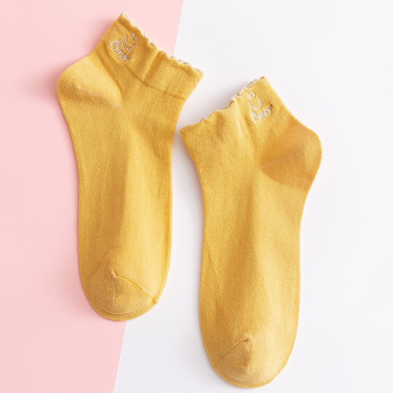Set 5 đôi Tất ren nữ THÊU HÌNH cotton mềm mịn, giữ ấm chân / tất cổ ngắn