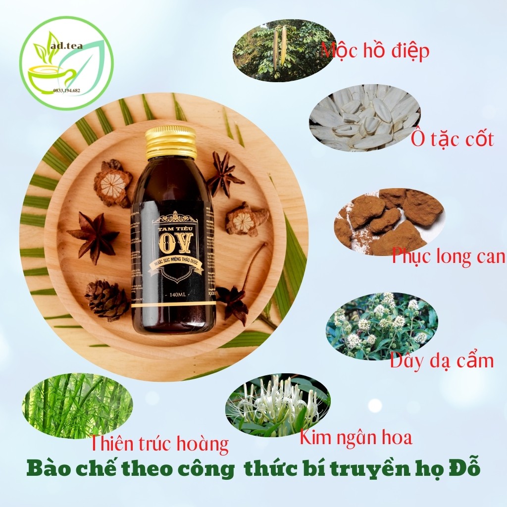 Nước Xúc Miệng Thảo Dược Tam Tiêu OV - Dứt Điểm Hôi Miệng, An Toàn Hiệu Quả - 140ml / ad.tea