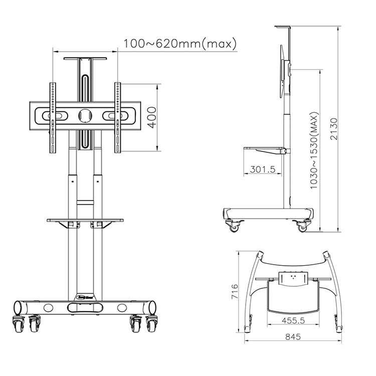 Giá treo tivi di động cột treo tivi AVA1500 tích hợp khay camera, khay AV đầy đủ cho hội nghị truyền hình 32 -60 inch