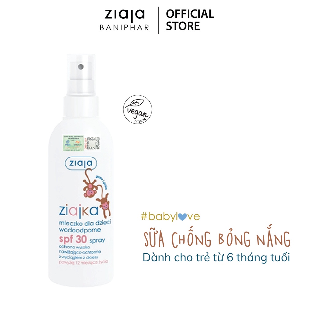 Sữa Chống Nắng Dạng Xịt Dành Cho Trẻ Từ 12 Tháng SPF 30 Ziajka ZIAJA BANIPHAR Thấm Hút Nhanh, Không Gây Bết Dính 170ml