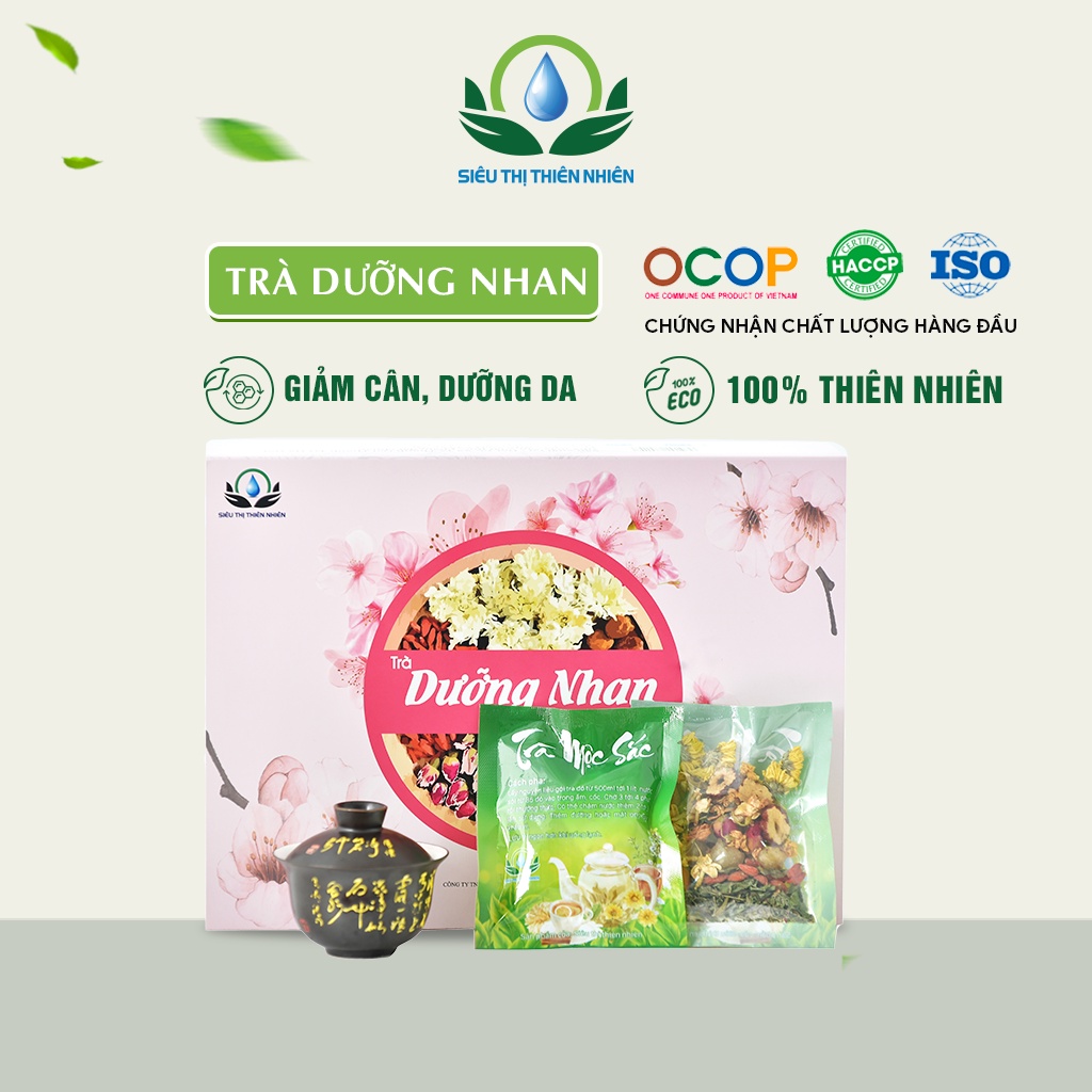 Trà Dưỡng Nhan 7 Vị SIÊU THỊ THIÊN NHIÊN, Hỗ Trợ Giảm Cân, Dưỡng Da, Bổ Sung Các Loại Vitamin Hộp 30 Gói - Tặng kèm bình