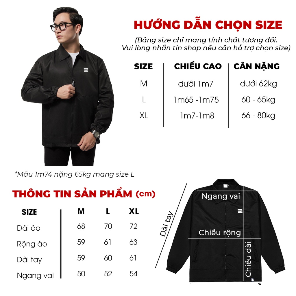 Áo khoác dù nam basic 2 lớp khóa kéo cản gió chống nắng kháng nước nhẹ HIDDLE 100122