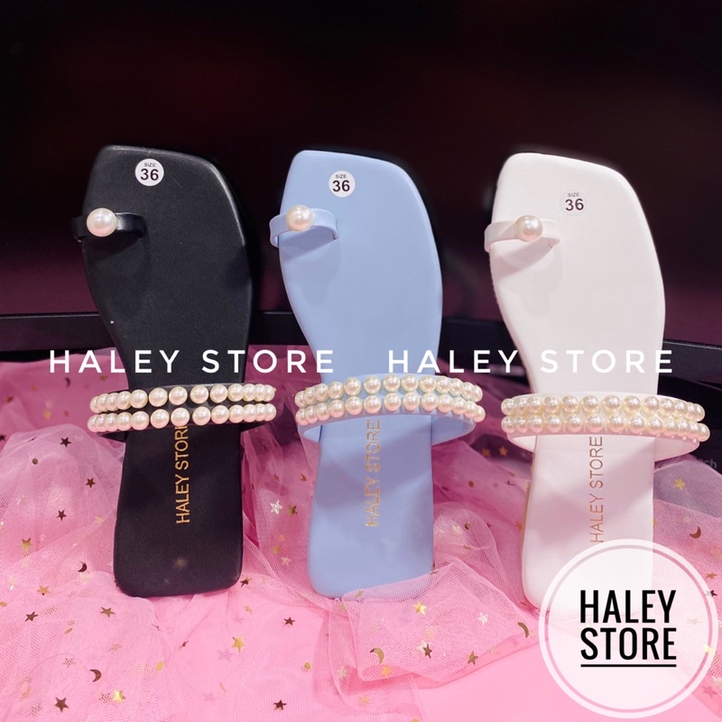 Dép bệt nữ HALEY STORE kẹp xỏ ngón đính ngọc hai quai sang chảnh mũi vuông chắc chắn rẻ bền đẹp đi chơi đi tiệc đi học