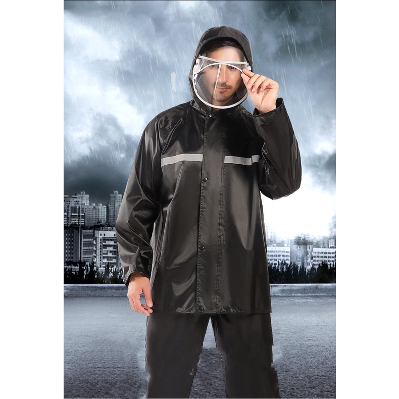 Bộ Áo Mưa Vải Oxford Dày Dặn Phản Quang Dành Cho Người Lớn