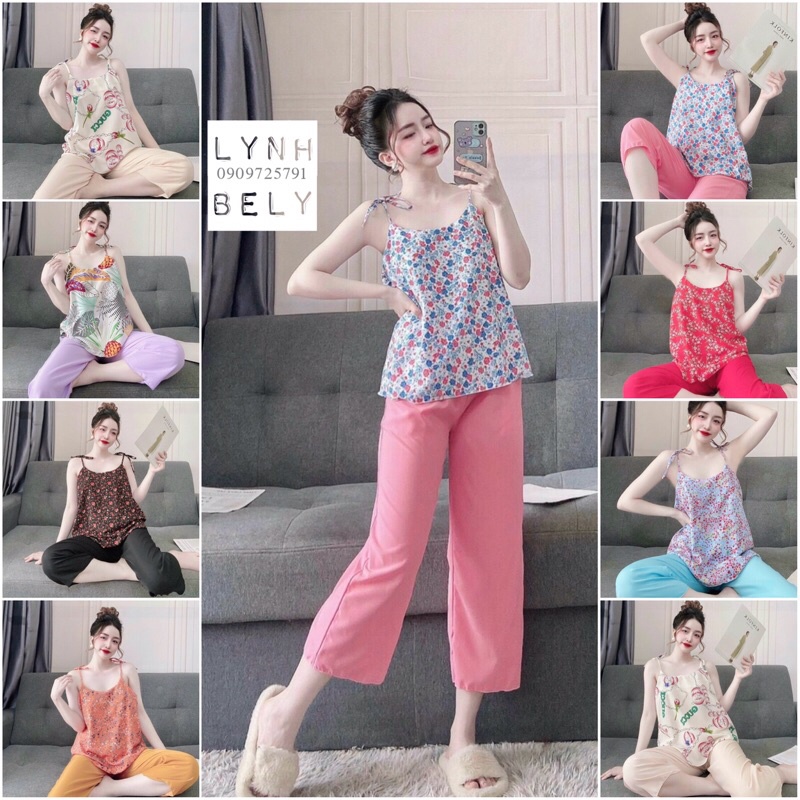 🌸ĐỒ BỘ NỮ ÁO HOA 2 DÂY PHỐI QUẦN MÀU SIÊU CƯNG CÓ TÚI🌸