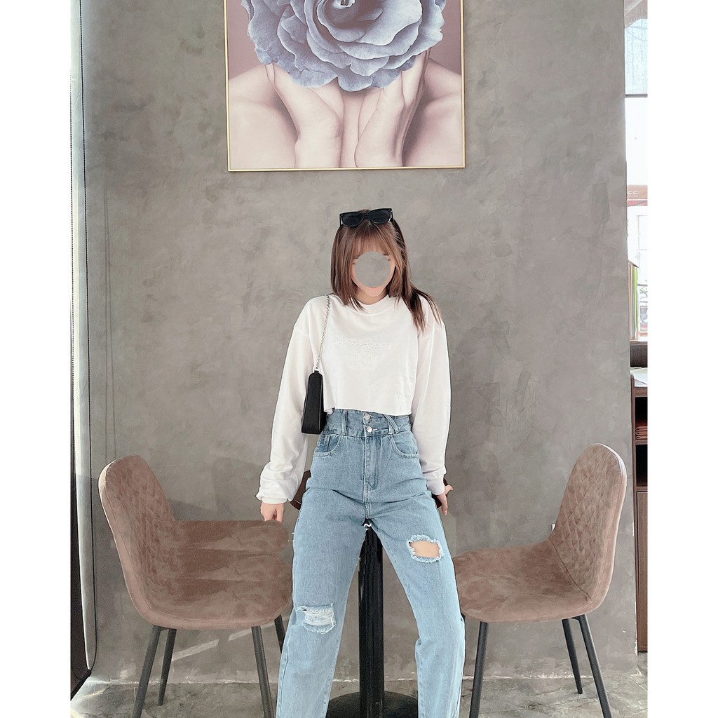 QUẦN BAGGY JEAN NỮ LƯNG RÁCH XẺ NỬA CHÉO RÁCH 2 GỐI TO LAI CUỐN MÀU XANH NHẠT CAO CẤP UTI ĐỦ SIZE S, M, L SIÊU CÁ TÍNH