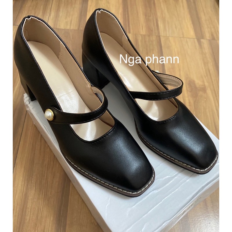 Giày cao gót đế vuông dây quai ngang nữ tính