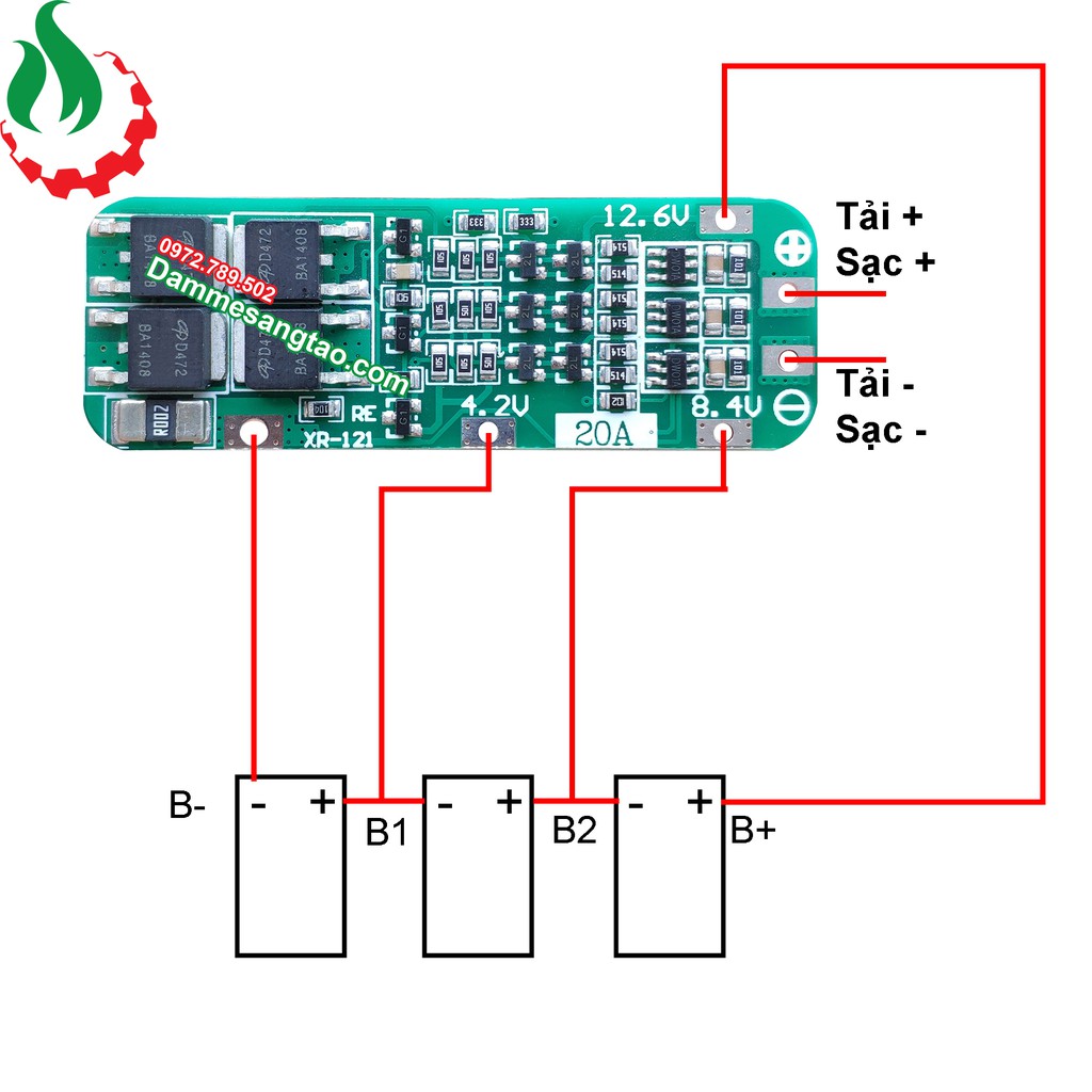 Mạch 3S 12V 20A recovery bảo vệ pin Li-ion 3.7V