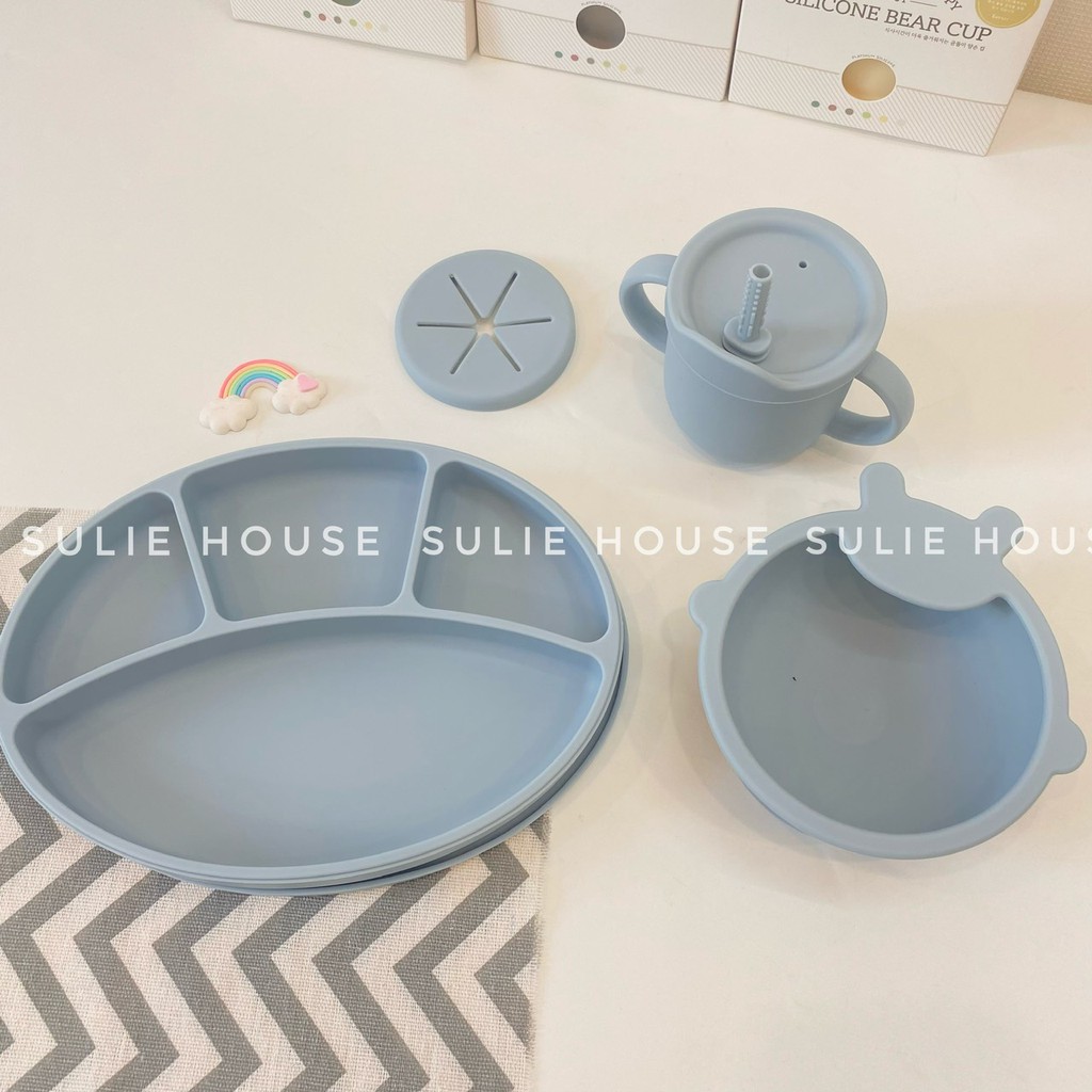 Set đồ dùng ăn dặm silicon cao cấp 5 chi tiết cho bé