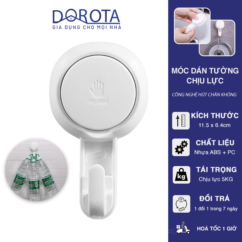 Móc dán tường chịu lực cao cấp DOROTA tái sử dụng nhiều lần tải treo 5kg miếng dính hút chân không chống nước AW553
