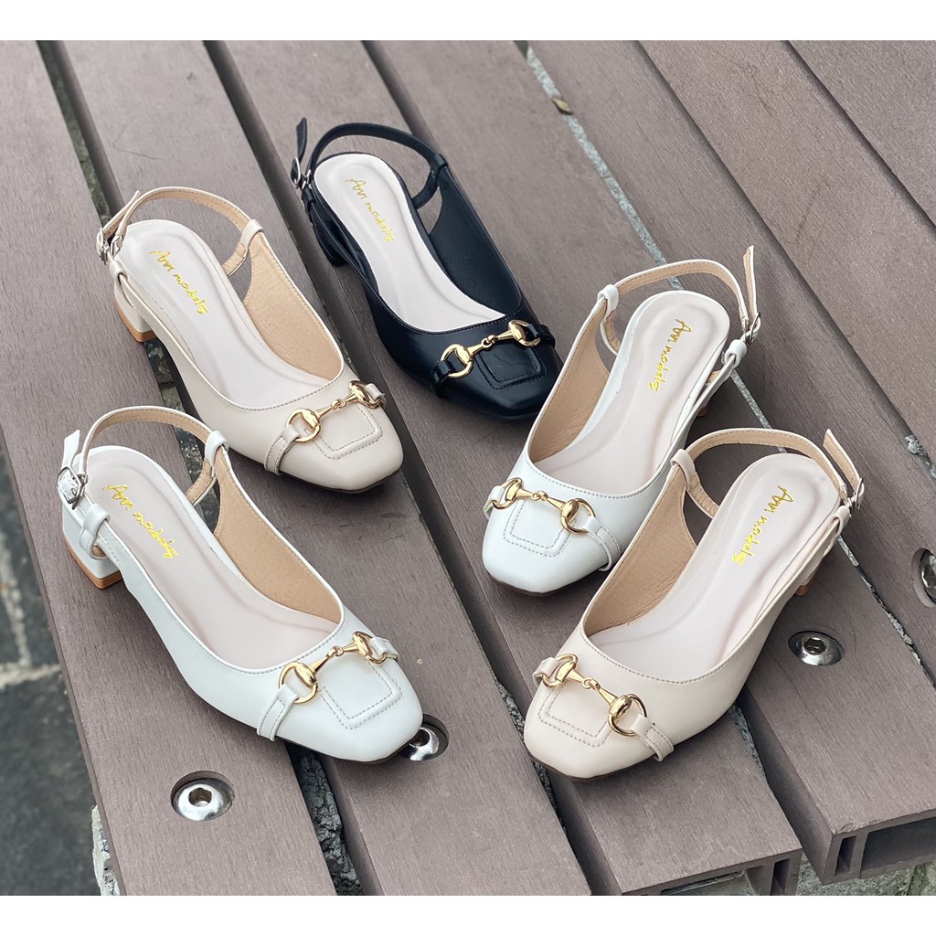 Giày cao gót Slingback mũi vuông phối quai sắt