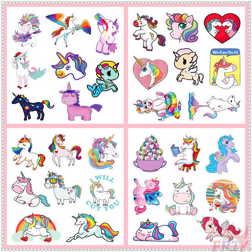 100pcs/12page ❉ Cầu vồng unicorn stickers tờ ❉ Đề can thời trang tự làm không thấm nước doodle