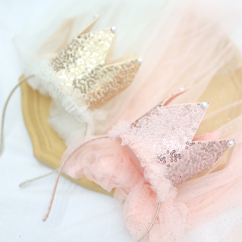 Bờm voan vương miện sinh nhật công chúa đáng yêu phong cách Hàn Quốc cho bé