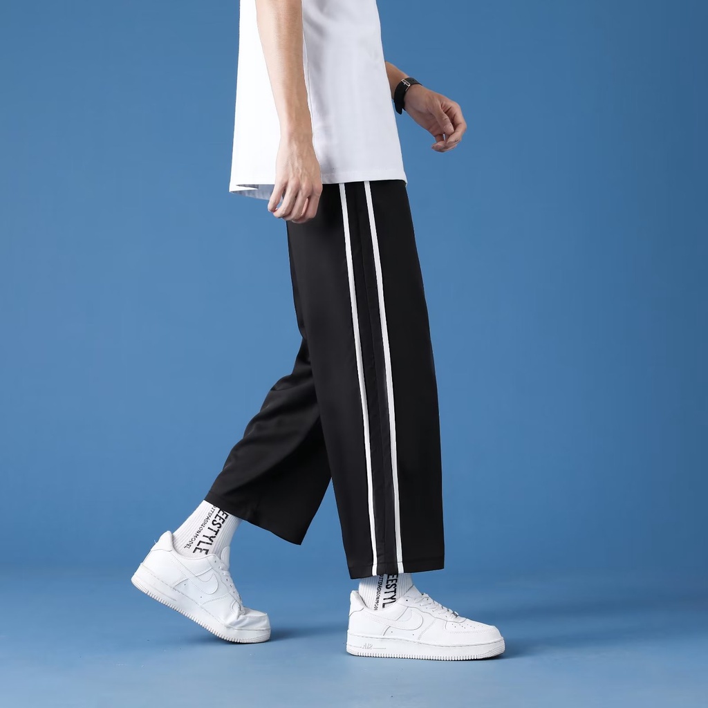 Quần Dài Dáng Rộng Lưng Thun Co Giãn Thoải Mái Phong Cách Hip Hop Đường Phố Nhật Bản Cỡ Lớn S-3XL