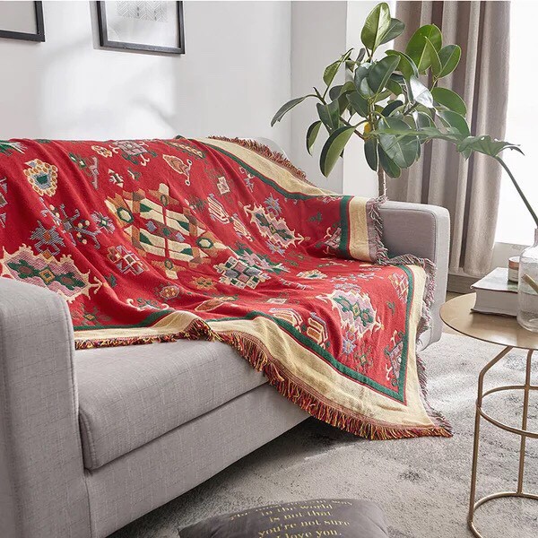 Thảm Sofa họa tiết Noel, Khăn phủ vintage 1m8x2m3