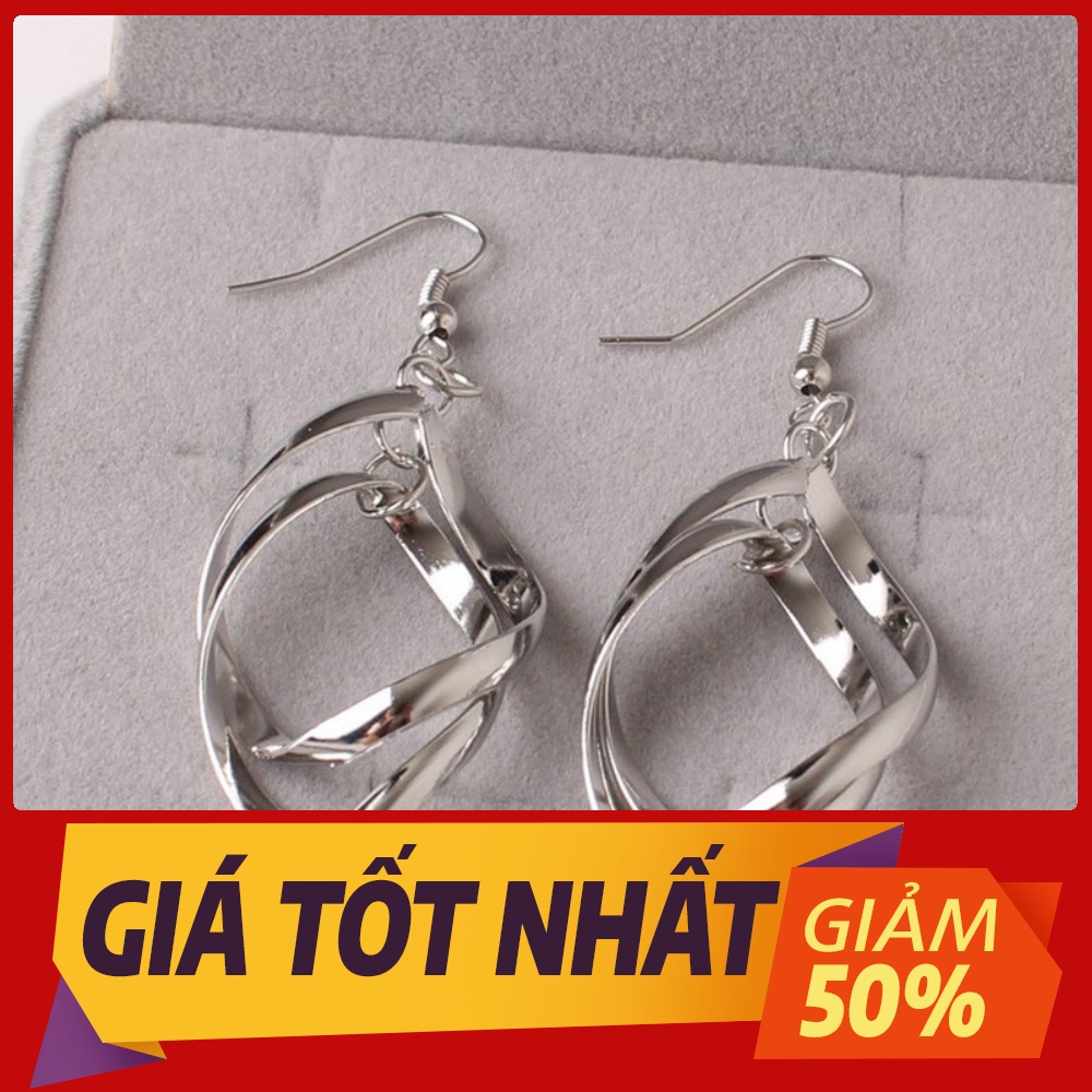 Hoa tai hợp kim mạ vàng hình chiếc lá đan nhau cho nữ xịn xò