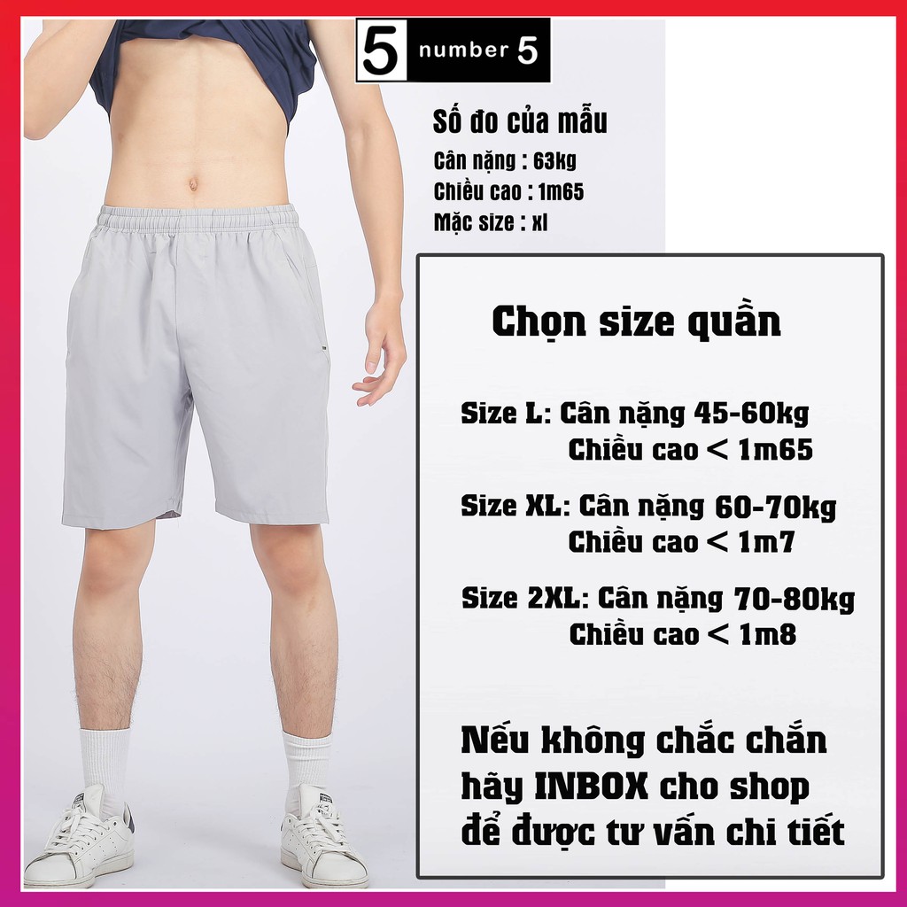 Quần Đùi Nam Number5 Vải Dù Gió Co Giãn Nhẹ Mát Có Khóa Túi Tiện Dụng Thể Thao Hay Mặc Nhà [QG]