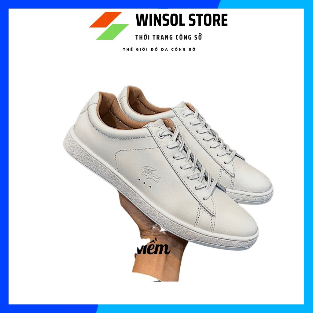 Giày Thể Thao Sneaker Da Bò Cao Cấp 𝐋𝐚𝐜𝐨𝐬𝐞 Cổ Thấp Buộc Dây Màu Trắng Sữa Trẻ Trung G0116 | BigBuy360 - bigbuy360.vn