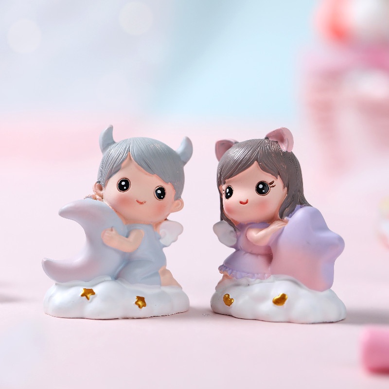 phụ kiện bánh kem sinh nhật [FREESHIP❤️] em bé sừng ôm trăng sao