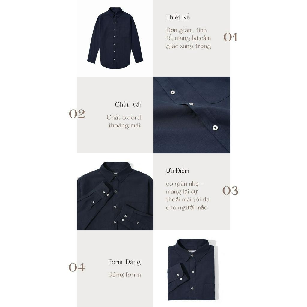 Áo Sơ Mi Nam Dài Tay Màu Xanh Đen BY COTTON Navy Oxford
