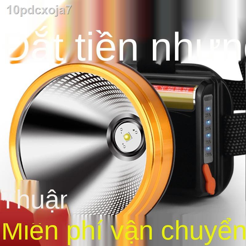 ♧๑☋Đèn pha mạnh P100 có thể sạc lại pin gắn trên đầu siêu sáng dẫn tầm xa thoát vị của thợ mỏ ngoài trời