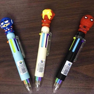 Bút bi 6 màu ngòi 0.5mm mẫu hoạt hình Spiderman Captain America iron Man Pulpen