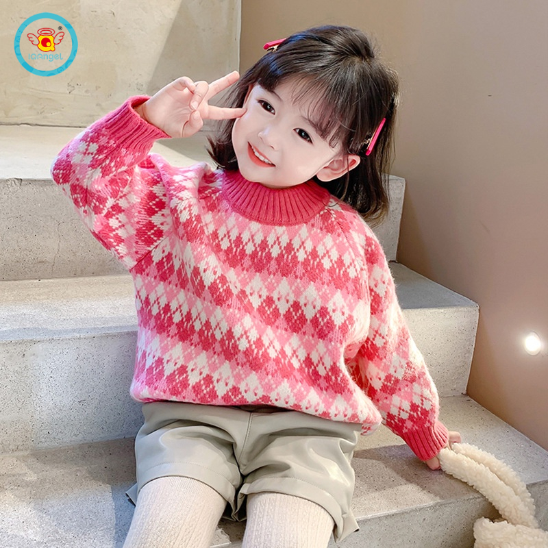 Áo sweater IQ ANGEL dệt kim phối nhung dày chui đầu kiểu Đức dễ thương cho bé gái