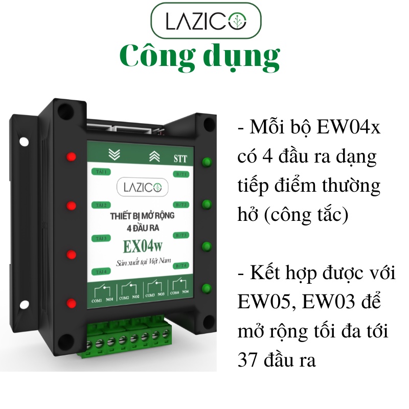 Bộ mở rộng 4 kênh kết hợp với EW03 và EW05 mở rộng tối đa 37 kênh LAZICO –EX04w