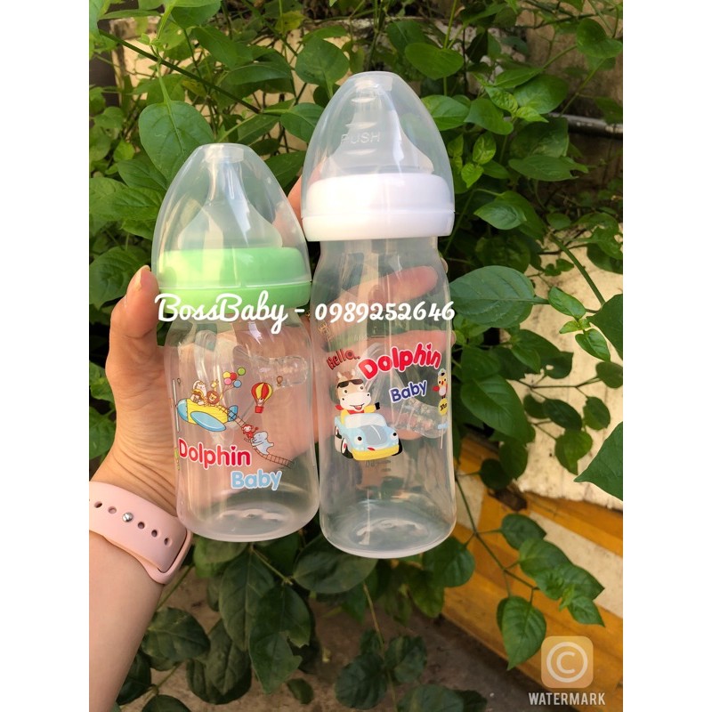 (Tặng thêm 1 núm) Bình sữa cổ rộng Dolphin 160ml/240ml
