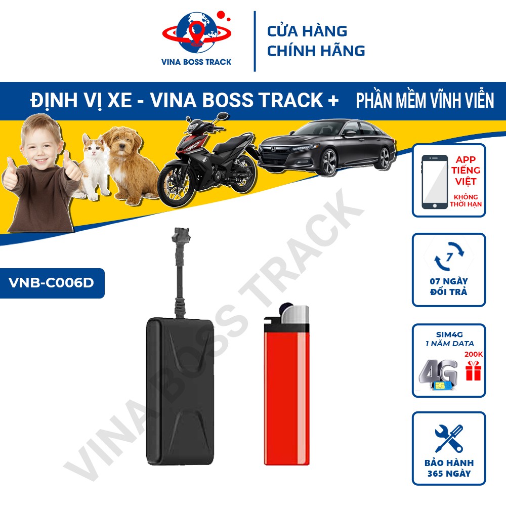 Định vị ô tô xe máy C006D, phần mềm miễn phí vĩnh viễn, bảo hành 12 tháng, ưu đãi mua sim 4G data 1 năm