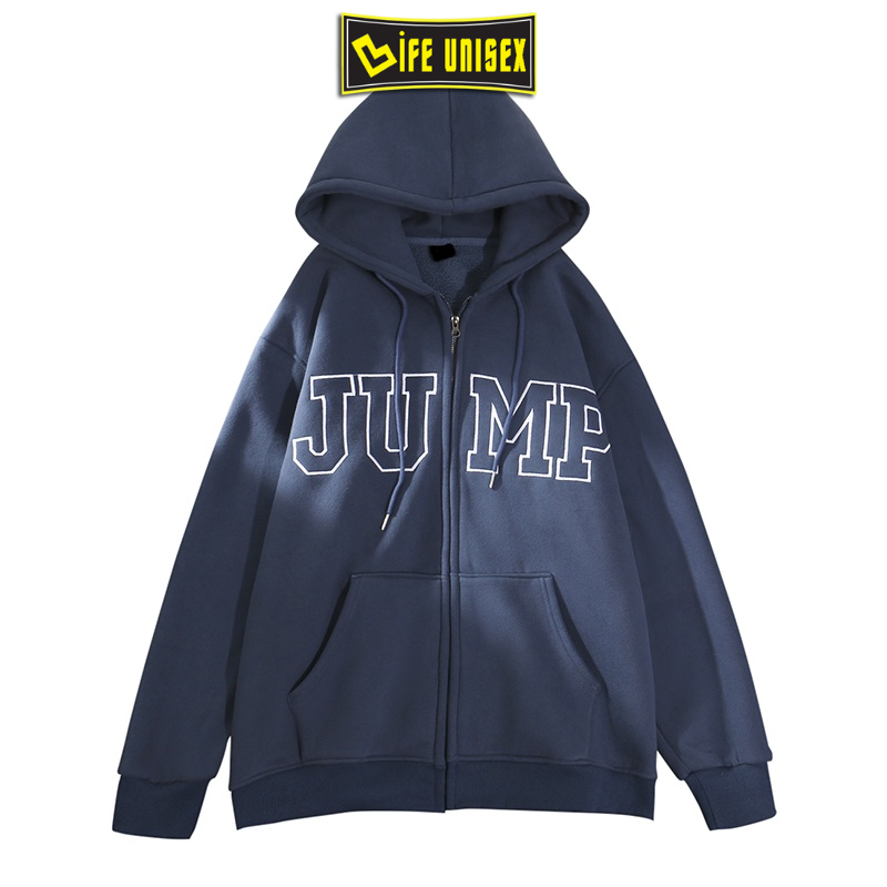 Áo Khoác Hoodie Nỉ JUMP Nam Nữ Ulzzang Unisex Dây Kéo, Áo Khoác Nỉ Form Rộng LIFE UNISEX