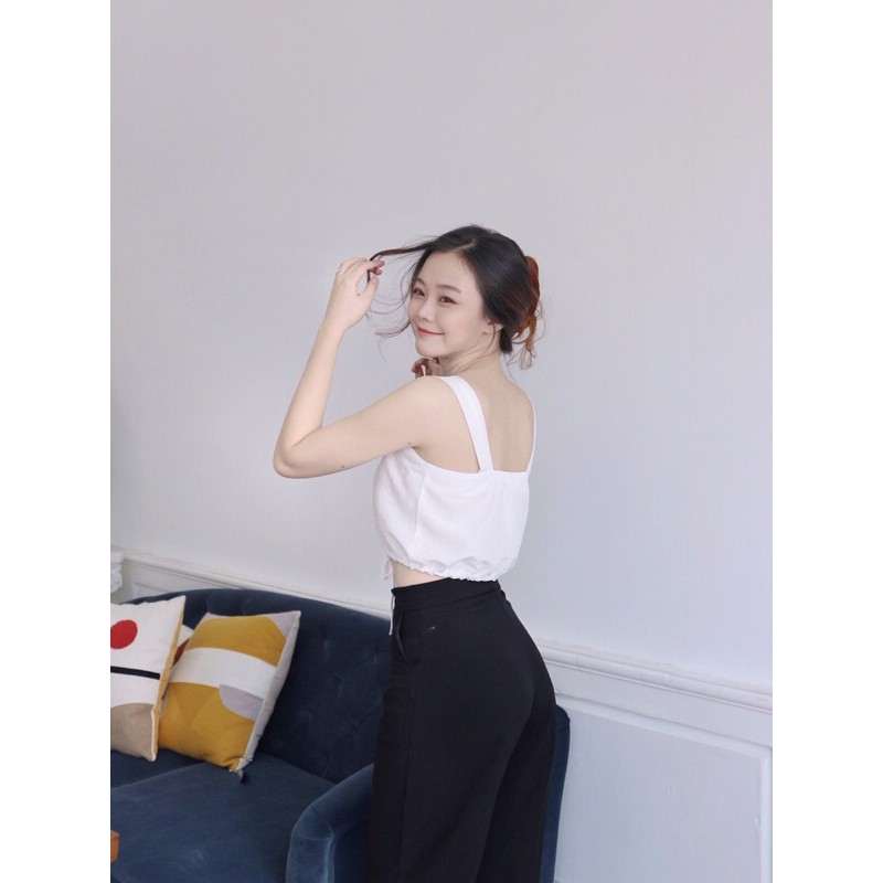 Áo hai dây bảng to form croptop rút dây eo