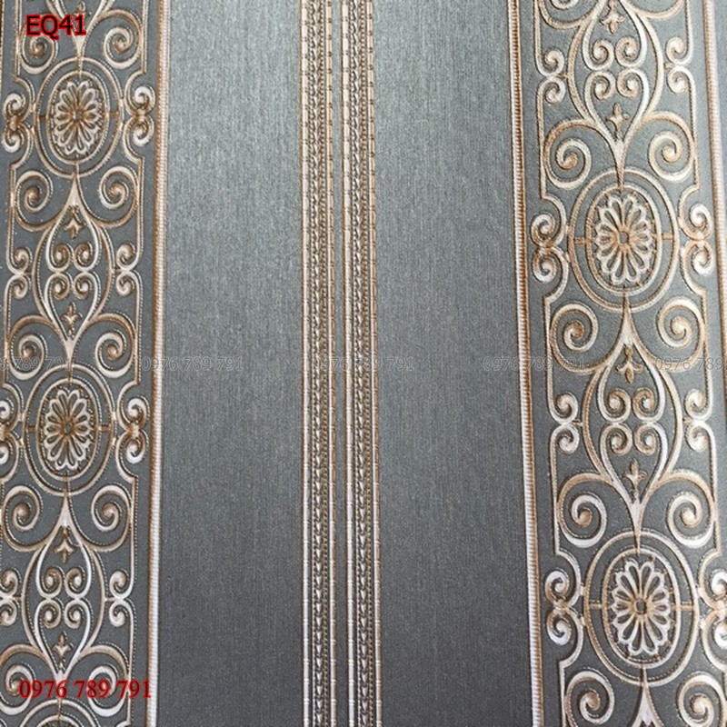 Giấy Dán Tường Đức Cao Cấp Dải Dọc Hoa Tân Cổ Điển 3D Cho Phòng Khách, Phòng Ngủ, Lụa Không Keo, Khổ 10m x 53 cm