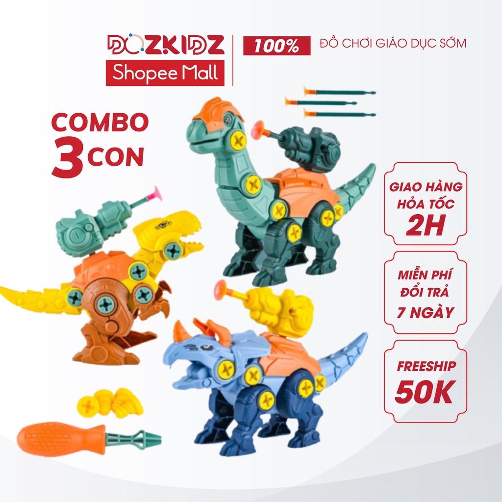 Đồ chơi xếp hình, lắp ráp mô hình 3 con khủng long siêu thú đại chiến size lớn 21cm, set 3 con - DOZKIDZ