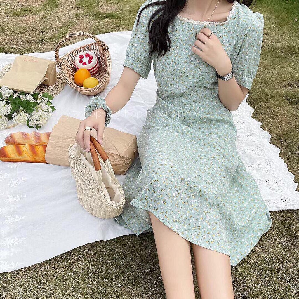 VÁY HOA NHÍ DÁNG DÀI BUỘC DÂY VINTAGE XINH XẮN
