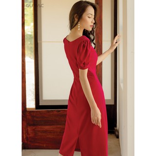 Đầm cổ V tay phồng GUMAC MS08924_DO