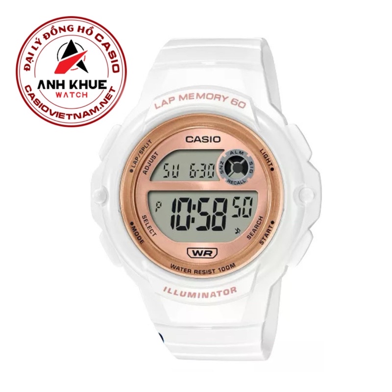 Đồng Hồ Casio Nữ LWS-1200H-7A2VDF Dây nhựa màu trắng - Viền vàng hồng