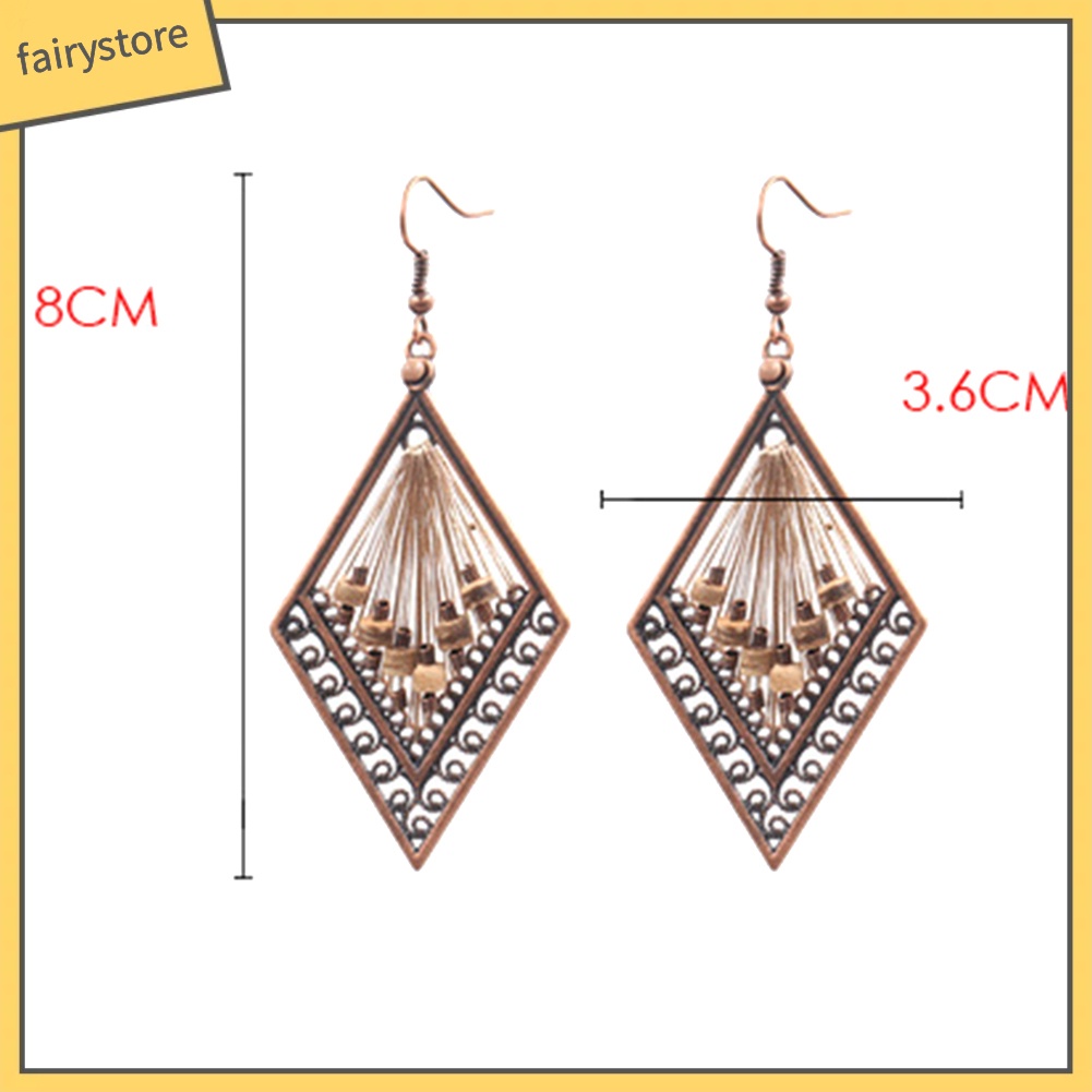 Hoa tai dáng dài bằng kim loại hình thoi phong cách Bohemian