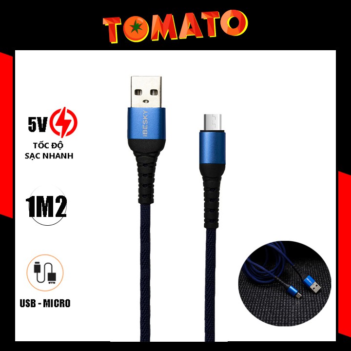 Dây Sạc Micro USB IBESKY LS32 X14 , Cáp Sạc 5A Dài 1M2 Cho Android Chính Hãng - Phụ Kiện Tomato