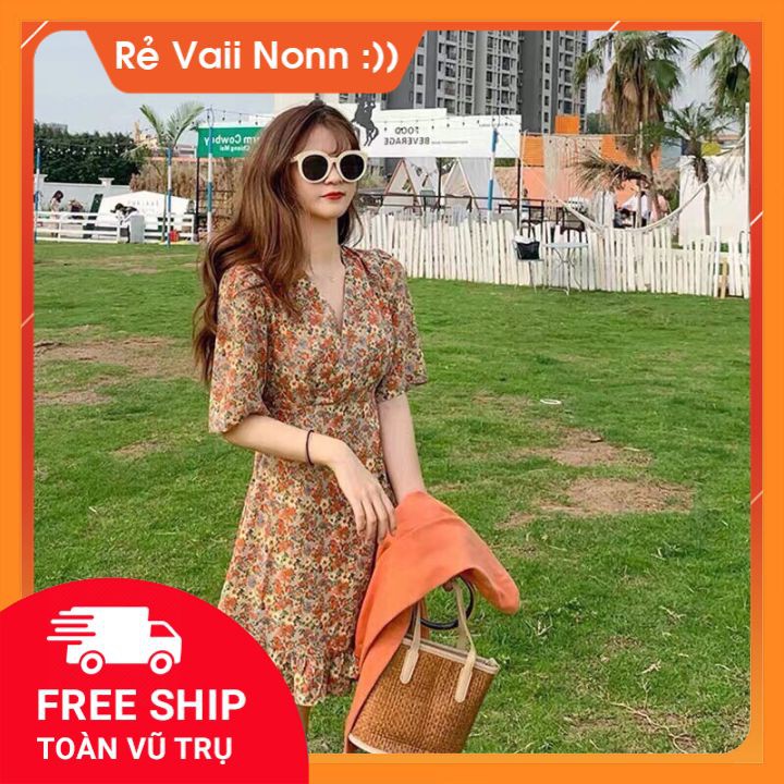 Đầm Hoa Nhí Vintage_Tay Ngắn_Hàng Hai Lớp Cao Cấp