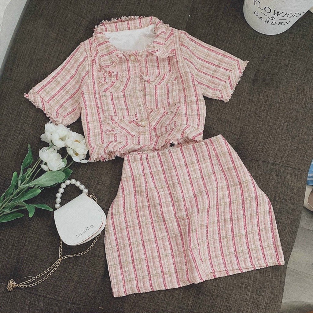 Set dạ hồng tiểu thư thời trang cá tính [NHÀ CỦA MÉO STORE]