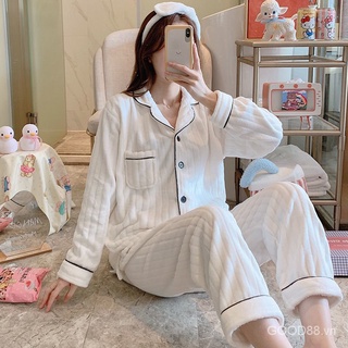 Korean style cute autumn and winter fashion women's long-sleeved thick felt pajamas