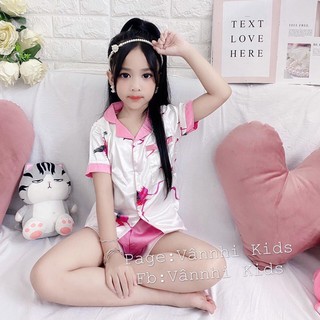 Bộ pijama lụa Hồng trắng size 16-28kg