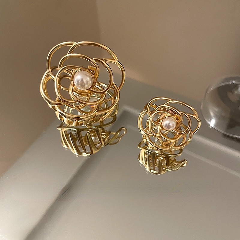 Kẹp Tóc Hình Hoa Trà Đính Ngọc Trai Giả Bằng Hợp Kim Phong Cách Hàn Quốc