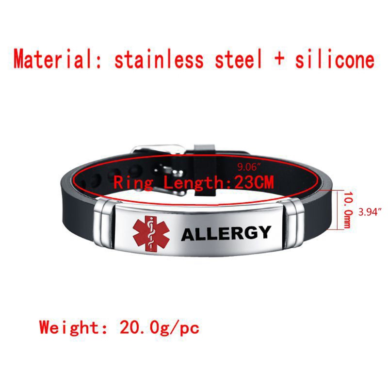 ONG Stylish Red Medical- Alert ID Bracelet Emergency First Aid Adjustable Type 1 Diabetes Silicone Bangle Wristband Unisex
