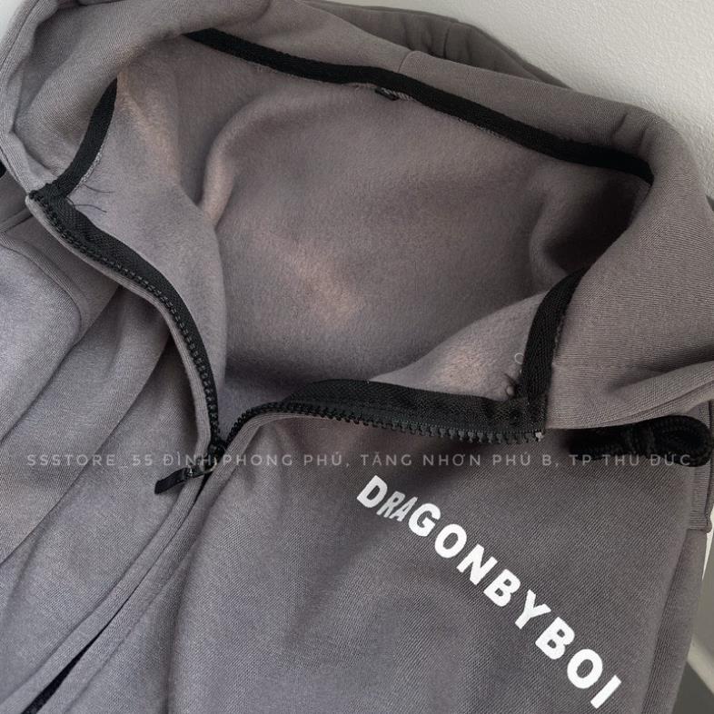 Áo Khoác Nỉ Cổ Bẻ Dáng Rộng Nam Nữ Dragon Sold Out Tay Bồng Unisex Form To Dày Đẹp Hàn Quốc Ulzzang