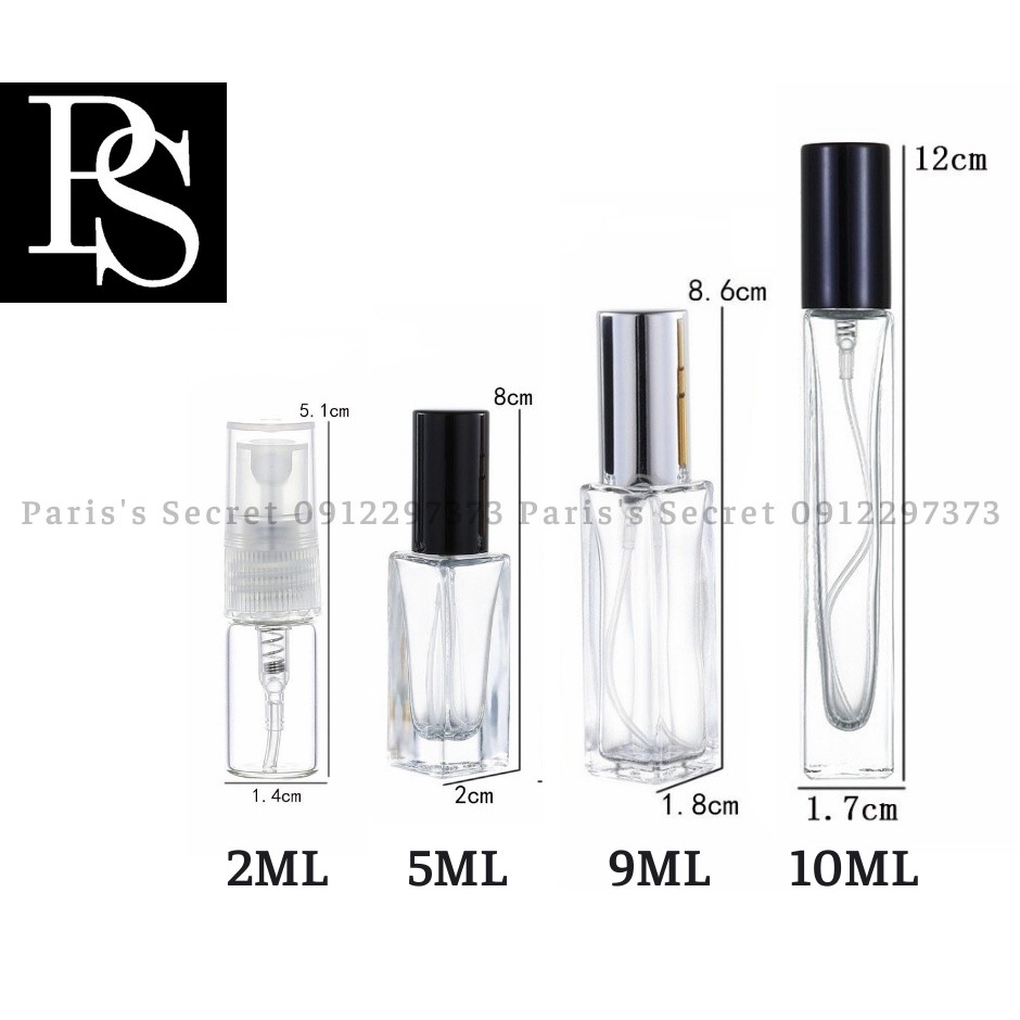 Lọ chiết nước hoa dạng xịt bằng thủy tinh dung tích 2ml - 5ml - 9ml - 10ml - 18ml + Dụng cụ chiết ống chiết