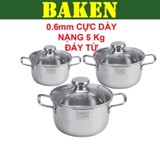 Bộ Nồi Inox Bếp Từ GREEN COOK GCS06-T1 – Bộ Nồi Inox 3 Đáy – BAKEN